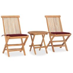 Ensemble &agrave; manger d'ext&eacute;rieur pliable avec coussin 3 pcs Teck