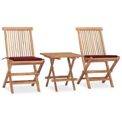 Ensemble &agrave; manger d'ext&eacute;rieur pliable avec coussin 3 pcs Teck