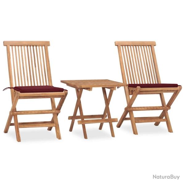 Ensemble  manger d'extrieur pliable avec coussin 3 pcs Teck