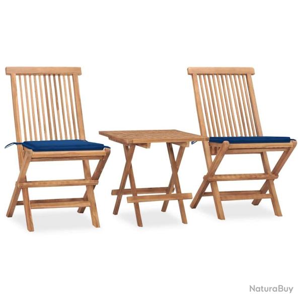 Ensemble  manger d'extrieur pliable avec coussin 3 pcs Teck
