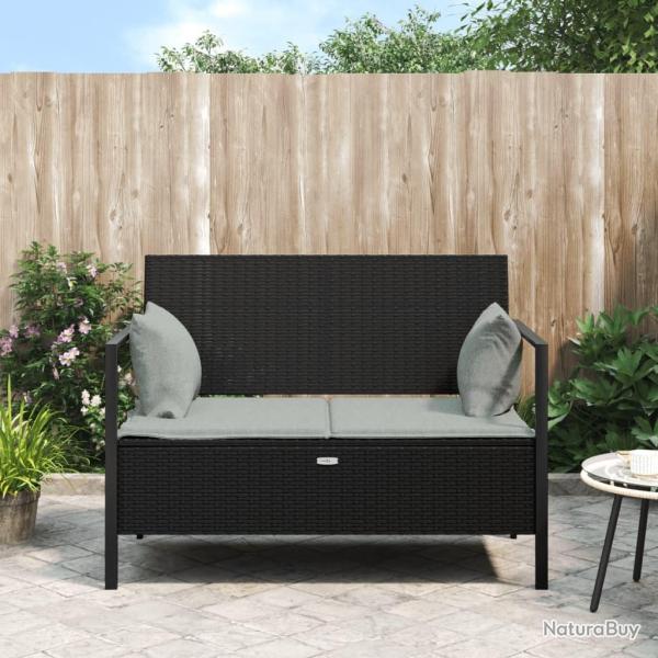 Banc de Jardin � 2 Places avec Coussins Noir R�sine Tress�e