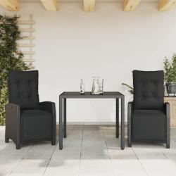 Ensemble &agrave; manger de jardin avec coussins 3 pcs Noir