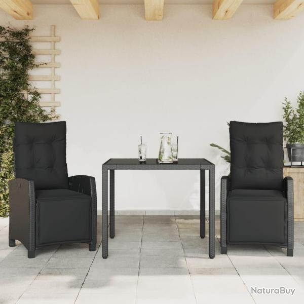 Ensemble � manger de jardin avec coussins 3 pcs Noir
