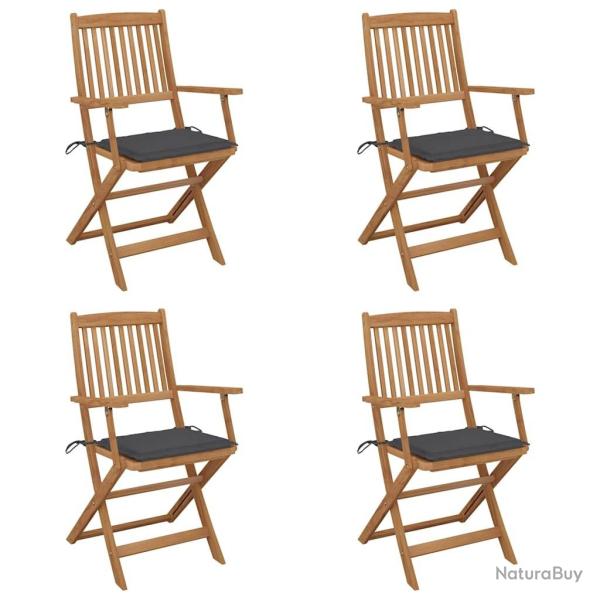 Chaises pliables de jardin lot de 4 avec coussins Bois d'acacia