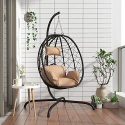 Chaise suspendue en forme d'oeuf avec coussin taupe