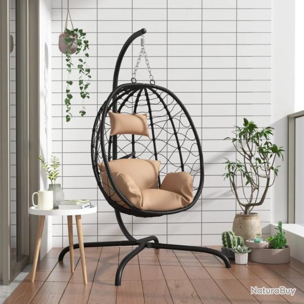 Chaise suspendue en forme d'oeuf avec coussin taupe