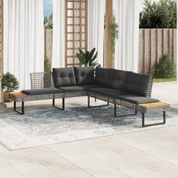 Canap&eacute; de jardin avec coussins en forme de L gris rotin acacia