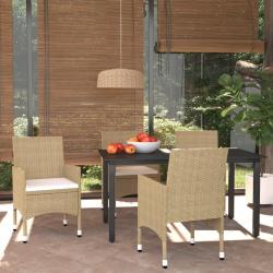 Ensemble &agrave; manger de jardin et coussins 5 pcs Poly rotin Beige