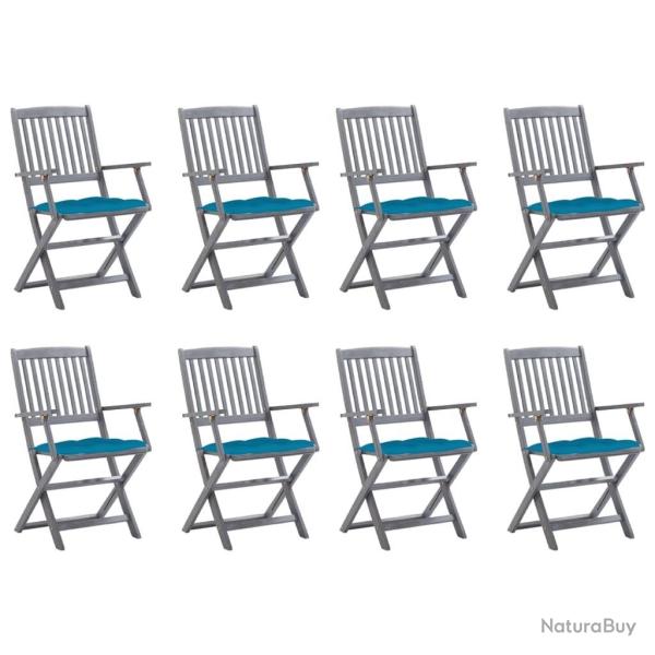 Chaises pliables d'extrieur lot de 8 et coussins Bois d'acacia