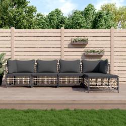 Salon de jardin 5 pcs avec coussins anthracite r&eacute;sine tress&eacute;e