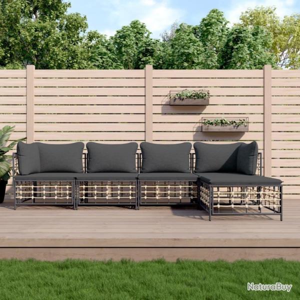 Salon de jardin 5 pcs avec coussins anthracite r�sine tress�e