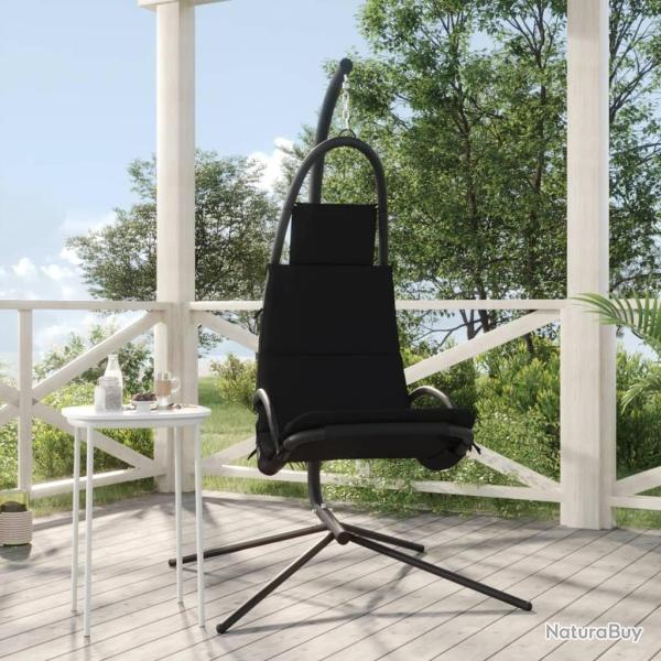 Chaise balan�oire de jardin et coussin noir tissu Oxford/acier