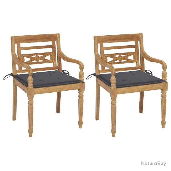 Chaises Batavia lot de 2 avec coussins anthracite Bois de teck