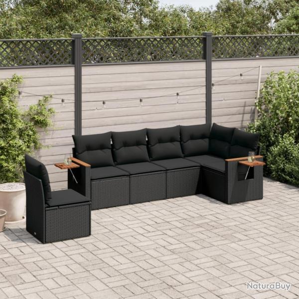 Salon de jardin 6 pcs avec coussins noir r�sine tress�e