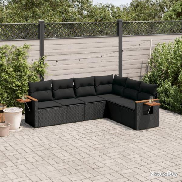 Salon de jardin 6 pcs avec coussins noir r�sine tress�e