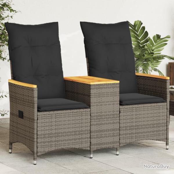 Canap� de jardin inclinable 2 places avec table gris poly rotin