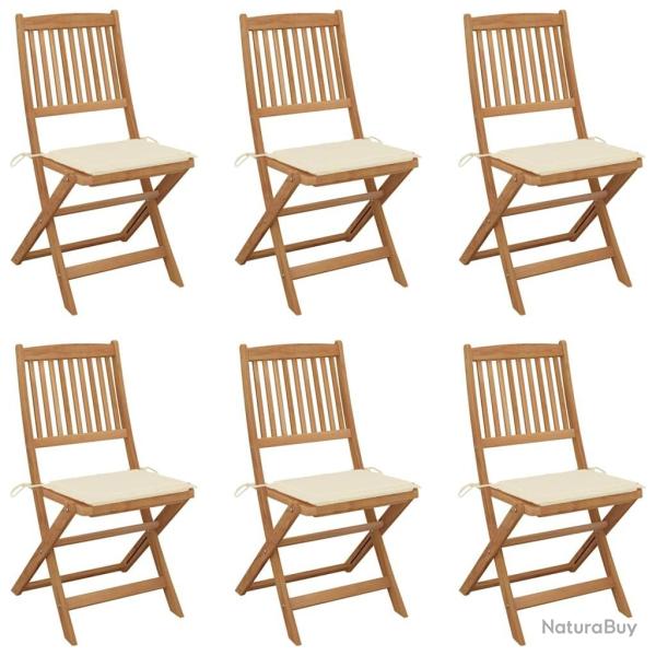 Chaises pliables de jardin lot de 6 avec coussins Bois d'acacia