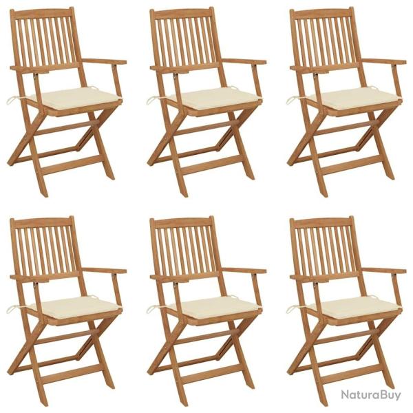 Chaises pliables de jardin lot de 6 avec coussins Bois d'acacia