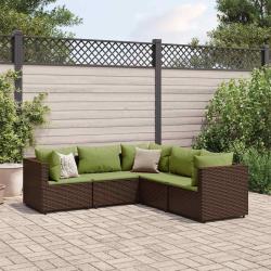 Salon de jardin 5 pcs avec coussins Marron R&eacute;sine tress&eacute;e