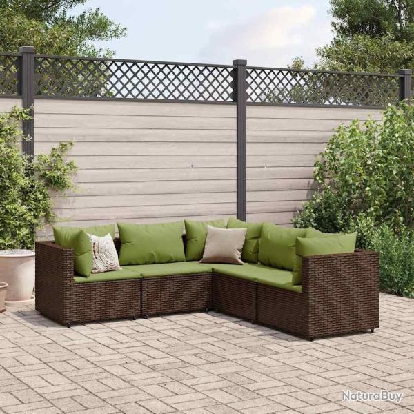 Salon de jardin 5 pcs avec coussins Marron Rsine tresse
