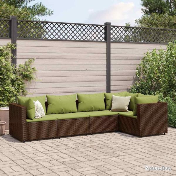 Salon de jardin 5 pcs avec coussins Marron Rsine tresse