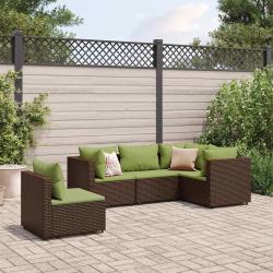Salon de jardin 5 pcs avec coussins Marron R&eacute;sine tress&eacute;e
