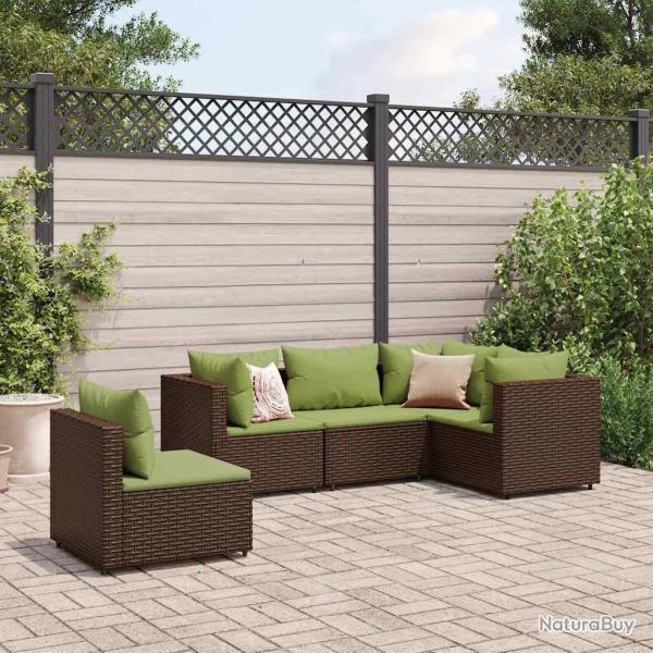 Salon de jardin 5 pcs avec coussins Marron Rsine tresse