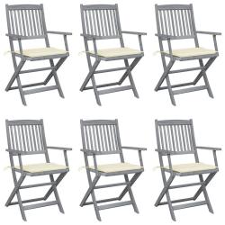 Chaises pliables d'ext&eacute;rieur lot de 6 et coussins Bois d'acacia