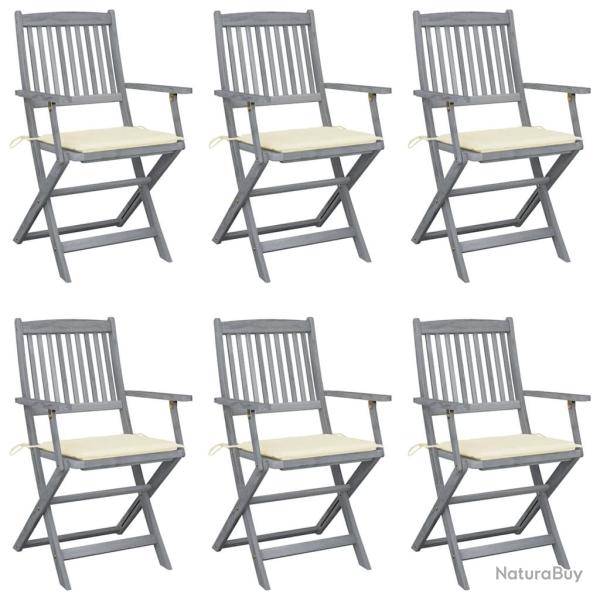 Chaises pliables d'extrieur lot de 6 et coussins Bois d'acacia