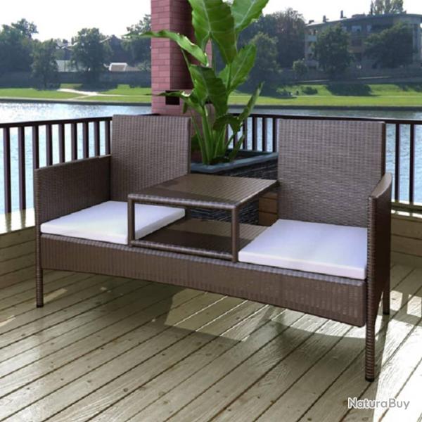 Canap� de jardin 2 places et table � th� R�sine tress�e Marron
