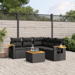 Salon de jardin 6 pcs avec coussins noir r&eacute;sine tress&eacute;e