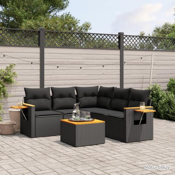 Salon de jardin 6 pcs avec coussins noir r�sine tress�e