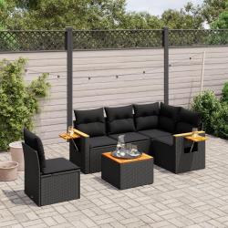 Salon de jardin 6 pcs avec coussins noir r&eacute;sine tress&eacute;e