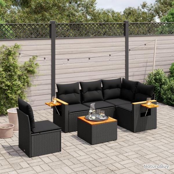 Salon de jardin 6 pcs avec coussins noir r�sine tress�e
