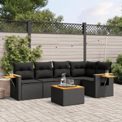 Salon de jardin 6 pcs avec coussins noir r&eacute;sine tress&eacute;e