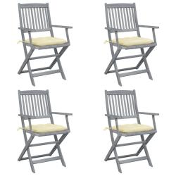 Chaises pliables d'ext&eacute;rieur lot de 4 et coussins Bois d'acacia
