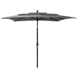 Parasol de jardin &agrave; 3 niveaux avec m&acirc;t en aluminium anthracite