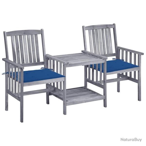 Chaises de jardin avec table � th� et coussins Acacia solide