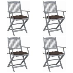 Chaises pliables d'ext&eacute;rieur lot de 4 et coussins Bois d'acacia
