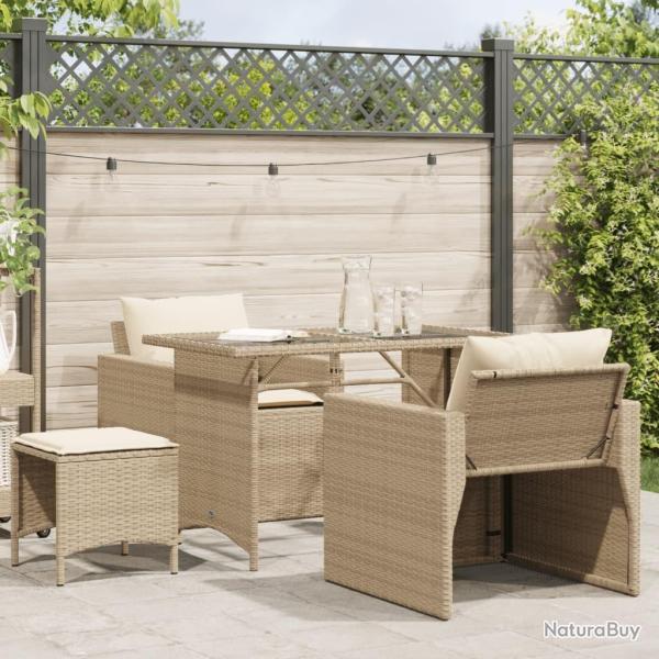 Salon de jardin avec coussins 4 pcs beige r�sine tress�e