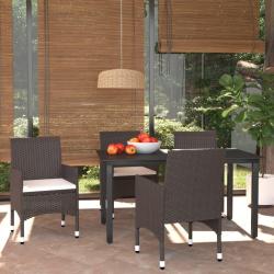 Ensemble &agrave; manger de jardin et coussins 5 pcs Poly rotin Marron