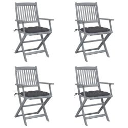 Chaises pliables d'ext&eacute;rieur lot de 4 et coussins Bois d'acacia