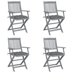Chaises pliables d'ext&eacute;rieur lot de 4 et coussins Bois d'acacia