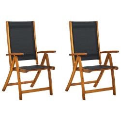 Chaises pliables de jardin lot de 2 Bois d'acacia et textil&egrave;ne