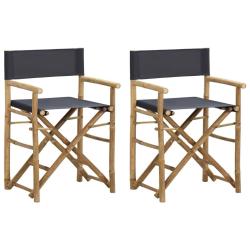 Chaises pliables de directeur lot de 2 Gris fonc&eacute; Bambou tissu
