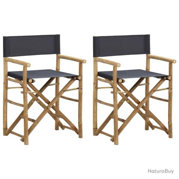 Chaises pliables de directeur lot de 2 Gris fonc Bambou tissu