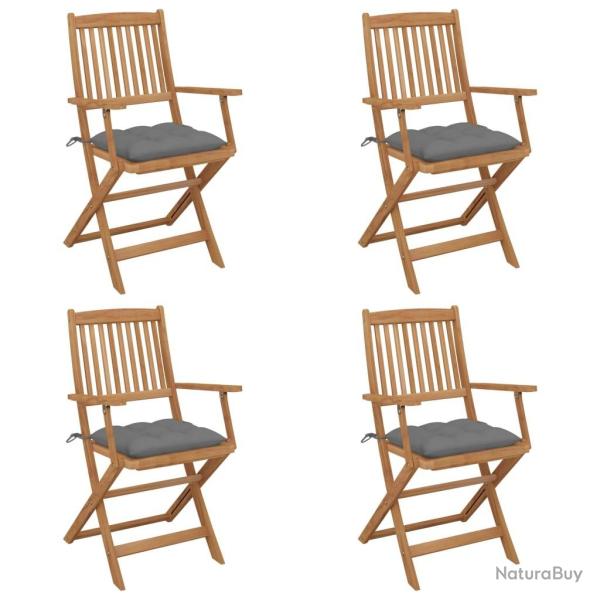 Chaises pliables de jardin lot de 4 avec coussins Bois d'acacia