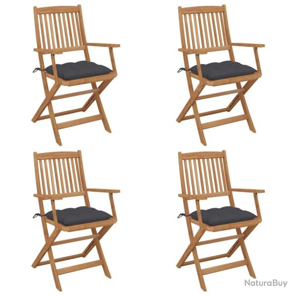 Chaises pliables de jardin lot de 4 avec coussins Bois d'acacia