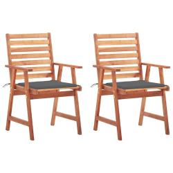 Chaises &agrave; manger d'ext&eacute;rieur lot de 2 et coussins Acacia massif