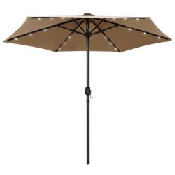 Parasol de jardin avec lumi&egrave;res LED et m&acirc;t en aluminium taupe